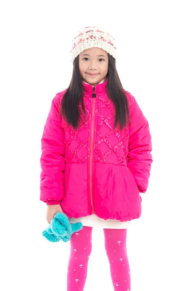Beautiul menina asiática em roupas coloridas de inverno — Fotografia de Stock
