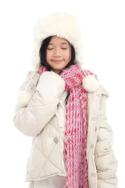 Menina asiática bonita no casaco de inverno — Fotografia de Stock