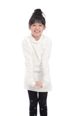 Beyaz boğazlı kazak elbise şirin Asyalı kız 