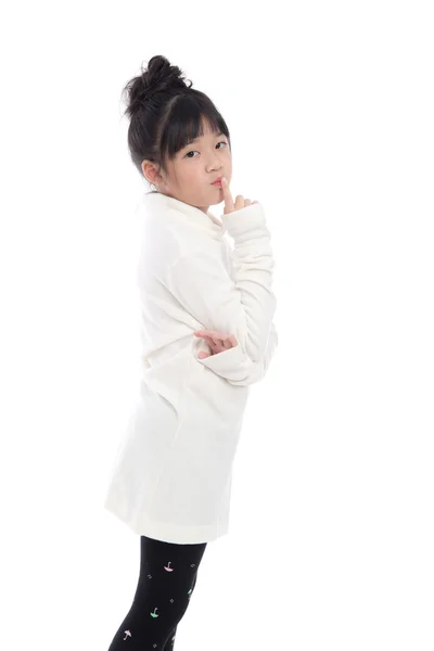 Linda chica asiática en vestido de cuello alto blanco —  Fotos de Stock