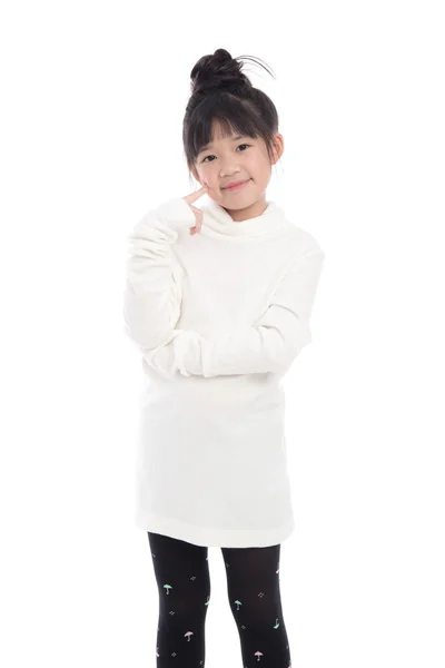 Mignonne asiatique fille en blanc col roulé robe — Photo