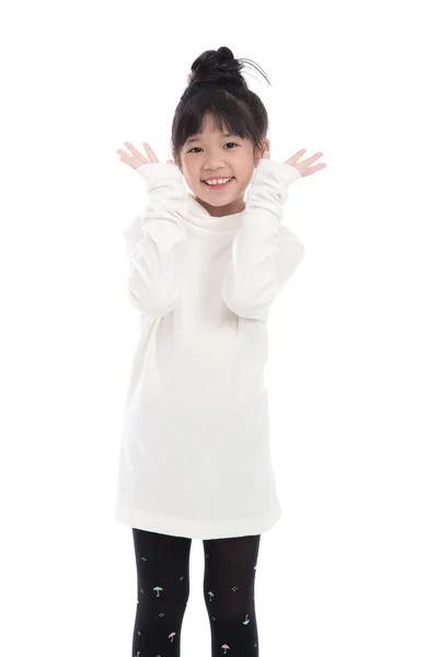 Mignonne asiatique fille en blanc col roulé robe — Photo