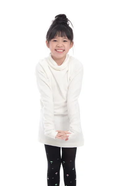 Mignonne asiatique fille en blanc col roulé robe — Photo