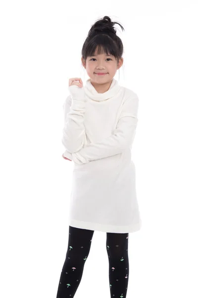 Mignonne asiatique fille en blanc col roulé robe — Photo