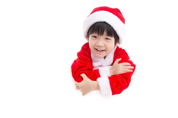 Santa Claus egységes egy üres banner kissrácot — Stock Fotó