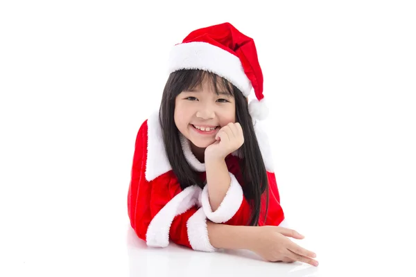 Bella ragazza asiatica indossa l'uniforme di Babbo Natale — Foto Stock