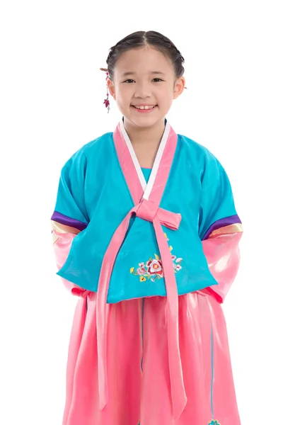 한국 전통 드레스를 입고 아시아 소녀 — 스톡 사진