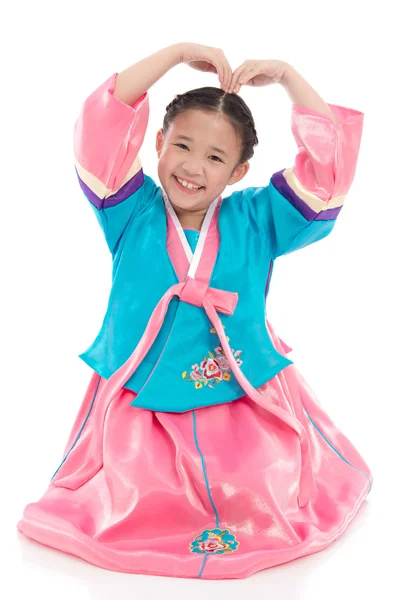 한국 전통 드레스를 입고 아시아 소녀 — 스톡 사진