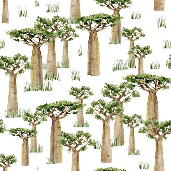 Acquerello Africa Alberi Bambino Illustrazione Grandi Alberi Del Sud Nella — Foto Stock