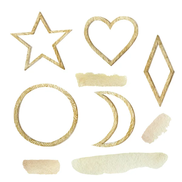 Suluboya klasik dekor. Elle çizilmiş paslı çerçeve, beyaz arka planda ahşap desenli tabela. Düğün, doğum günü ve parti kartı. Bebek partisi dekorasyonu..