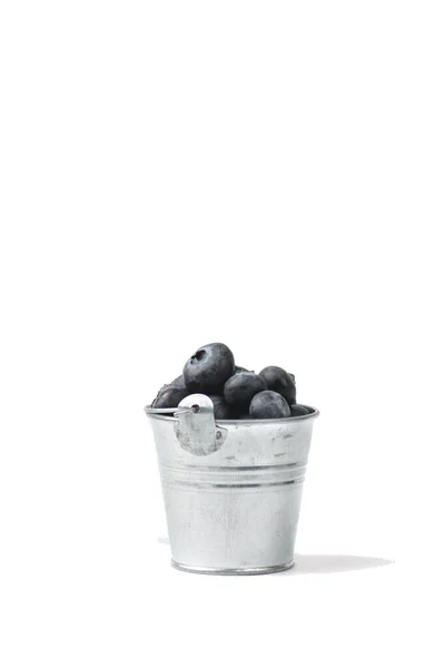 Silver Bucket Blueberry Isolated White Background Farming Concept Vertical Image — Stock Photo, Image