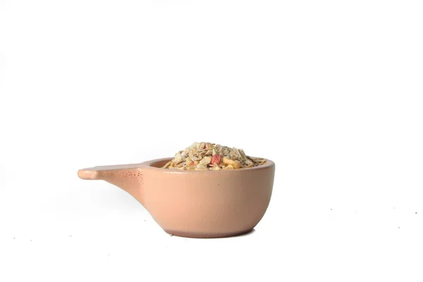 Yellow Bowl Granola Isolated White Background Healthy Eting Concept Image — Stock Photo, Image