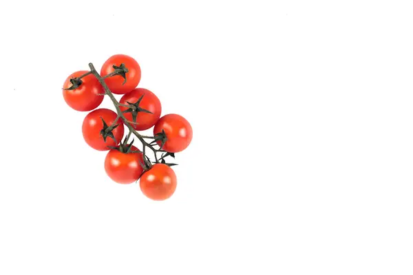 Une Branche Tomates Cerises Rouges Isolée Sur Fond Blanc Image — Photo