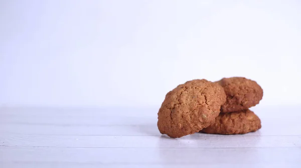 Breakfast Concept Pile Oatmeal Cookies Isolated White Background Image Contains — 图库照片