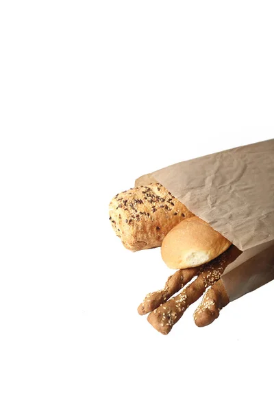 Brot Papiertüte Isoliert Auf Weißem Hintergrund Bild Enthält Kopierraum — Stockfoto
