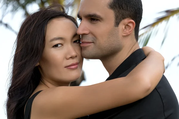 Portrait of happy interracial couple in love outdoor — Stock Photo, Image