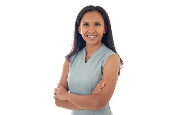 Portrait Asian Young Business Woman Crossed Arms Isolated White Background — Stock Photo, Image