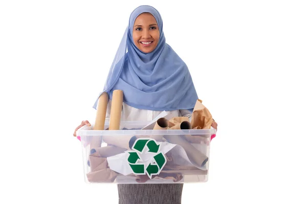 Eco Living Environment Concept Happy Smiling Young Asian Muslim Woman — Stock Photo, Image