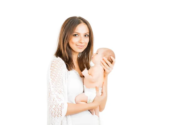 Happy mother with newborn baby  isolated