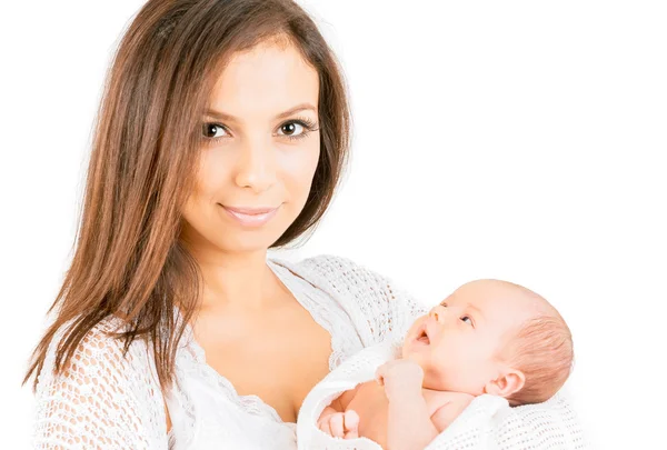Happy mother with  newborn baby  isolated