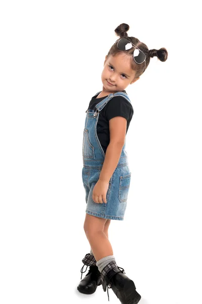 Baby girl  with sunglasses posing  in studio.Isolated — Stock Photo, Image