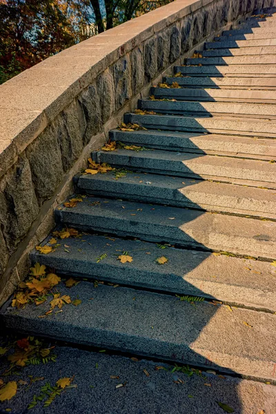 Staircase Fallen Leaves City Park Sunny Day Autumn Season — Stock Photo, Image