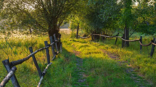 Old Wooden Fence Dirt Road Countryside Summer Season August Web — Stock Photo, Image
