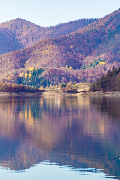 Landscape Autumnal Mountains Calm River Reflection Daytime — 스톡 사진