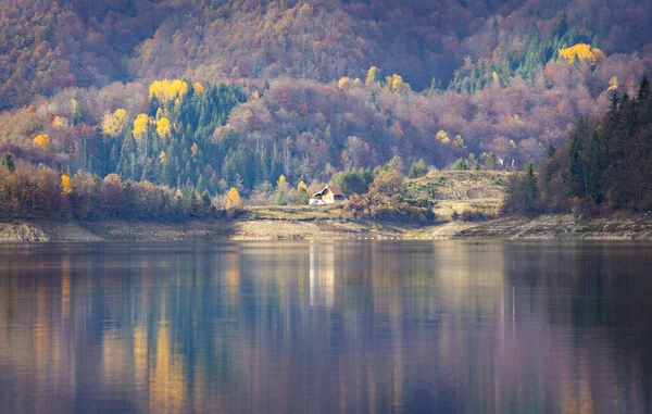 Jezioro Zaowiec Krajobraz Jesienią Park Narodowy Tara Serbii Jesienią — Zdjęcie stockowe