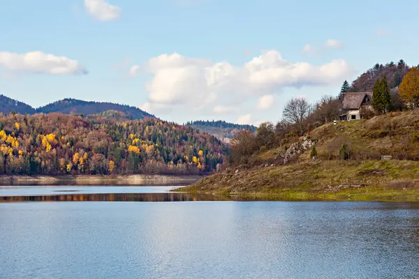 Jezioro Zaowiec Krajobraz Jesienią Park Narodowy Tara Serbii Jesienią — Zdjęcie stockowe