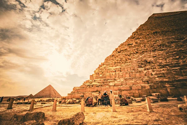 Spektakulär Solnedgång Giza Pyramider Kairo Egypten — Stockfoto