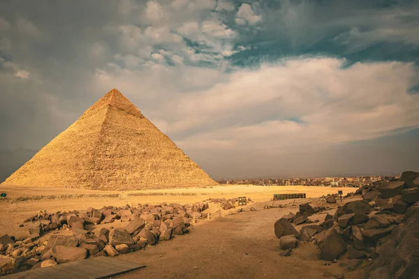 Spektakulär Solnedgång Giza Pyramider Kairo Egypten — Stockfoto