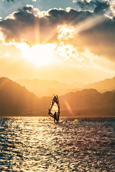 Wind Surfer Water Lagoon Dahab Area Sunset Sinai Egypt — Fotografia de Stock