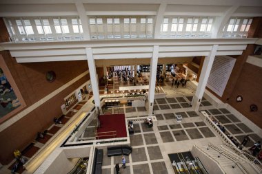 LONDON, UK - October 2019: Interior of The British Library,The King's Library inside hall, London, UK