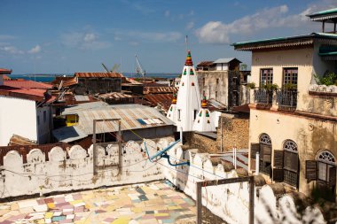 Taştan Şehir, TANZANIA - Aralık 2020 Taş Şehir 'in çatıları, Zanzibar. Tanzanya 'nın eski Zanzibar kentinin havadan görünüşü