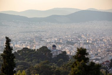 Günbatımında Atina 'nın hava manzarası, Yunanistan