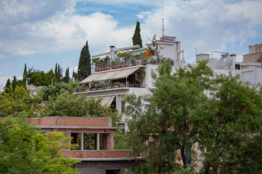 Eski Atina 'nın çatıları, Plaka bölgesi, tepe manzarası, Yunanistan