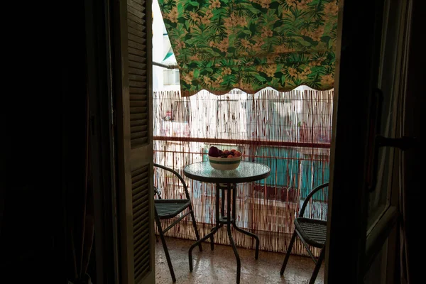 Cozy Balcony Armchairs Table Served Fruits — Foto de Stock