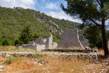 CIRALI, TURKEY - Haziran 2021: Olimpos kenti, Cirali, Antalya, Türkiye 'deki Antik Bizans kalıntıları