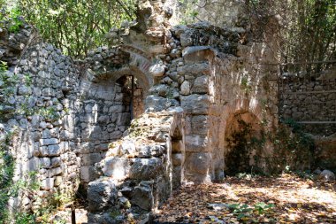 CIRALI, TURKEY - Haziran 2021: Olimpos kenti, Cirali, Antalya, Türkiye 'deki Antik Bizans kalıntıları