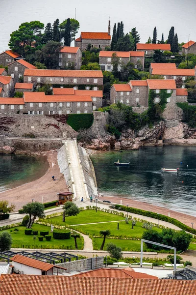 Sveti Stefan Montenegro Octobre 2020 Ville Insulaire Sveti Stefan Coucher — Photo