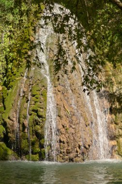 Şelale manzarası, güneşli yaz havası