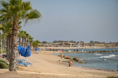  Kıbrıs Rum Kesimi 'nin Paphos kentindeki deniz feneri sahil manzarası