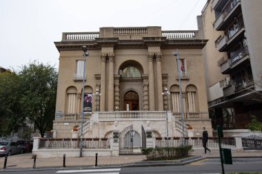 BELGRAD, SERBIA - Ekim 2020: Sırbistan 'ın Belgrad kentindeki Nicola Tesla Müzesinin dış detayları