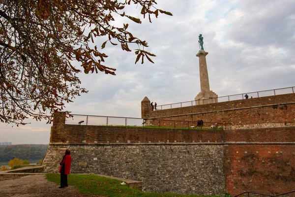 Belgrade Sérvia Outubro 2020 Estátua Pobednik Victor Parque Kalemegdan Centro — Fotografia de Stock