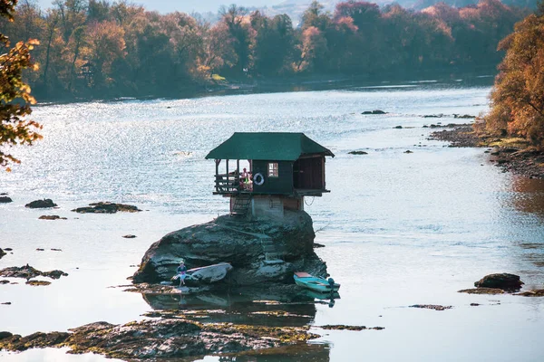 Serbia Octubre 2020 Casa Del Río Drina Casa Madera Tipo — Foto de Stock