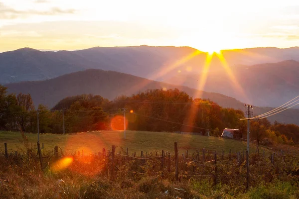 Beau Coucher Soleil Dans Les Montagnes Parc National Tara Frontière — Photo