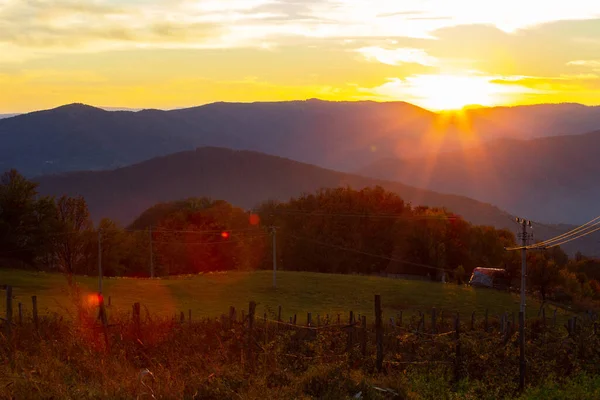 Piękny Zachód Słońca Górach Parku Narodowym Tara Granicy Bośnią Hercegowiną — Zdjęcie stockowe