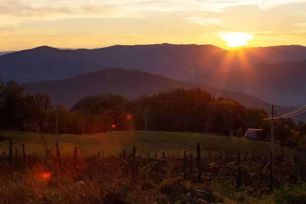 Beau Coucher Soleil Dans Les Montagnes Parc National Tara Frontière — Photo