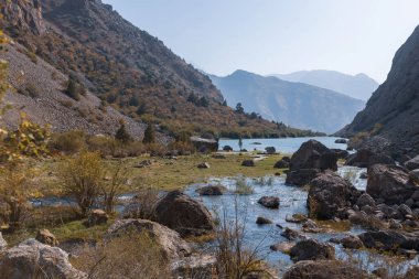 Lake and mountains scenery in Fann Mountains Pamir Alay Tajikistan